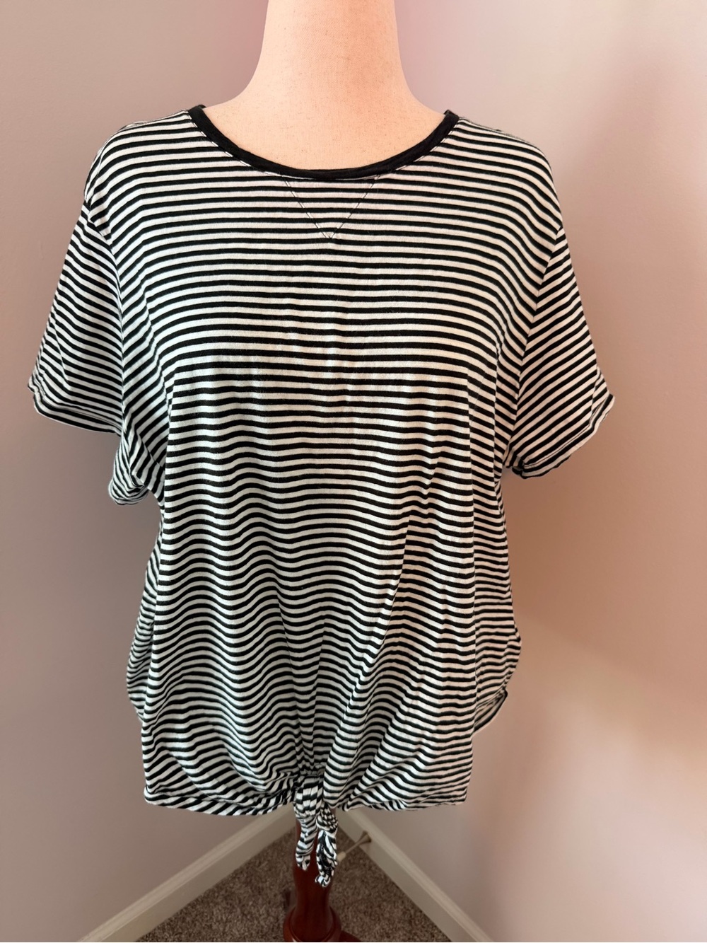 Lauren Ralph Lauren Black White Striped Tie Front Top 3X Cotton Tee